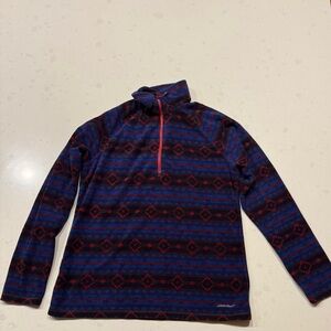 Eddie Bauer Women's Zip-Up Jacket - Navy and Burgundy Pattern